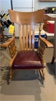 VINTAGE ROCKING CHAIR WITH LEATHER CUSHIONED SEAT