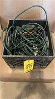 (3) EXTENSION CORDS AND MILK CRATE