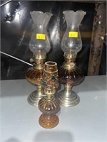 3 small vintage oil lamps