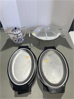 Vintage fire-king server, tea pot, hot plates