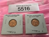 Two uncirculated old Wheat Cents