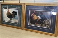 Pair of Large Framed Hanging Rooster Prints
