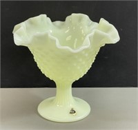 Vintage Fenton Hobnail Uranium Milk Glass Compote