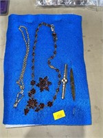 Vintage Watch chain, antique necklace and Pins