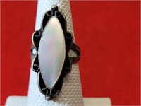 .925 Ring w/ White Pearl Like Stone size 6