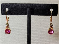 Vintage.925  Gold Tone Earrings w/ Pink Stone