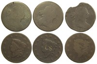 A Half Dozen Circulated Large Cents