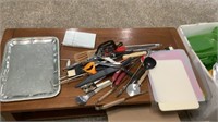 Cutting board, utensils, platter