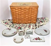 Vintage Picnic Basket with Embroidered