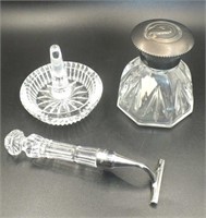 WATERFORD CRYSTAL RING HOLDER, INK WELL & RAZOR