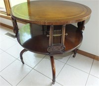 VINTAGE LEATHER TOP DRUM TABLE ON CASTERS