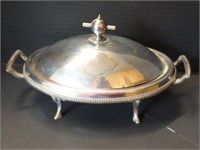 SILVER PLATED MERIDEN DROP TABLE DISH W/ HANDLES