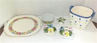 HAND PAINTED FLOWER BASKET & OTHER FLORAL CHINA