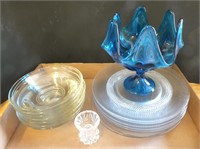 BLUE ART GLASS, GLASS PLATES, BOWLS