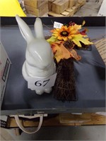 Rabbit cookie jar & decorative cross