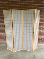 Wood and Rice Paper Room Divider, 4 Panels