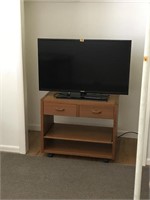 Samsung TV & Rolling TV Stand w/ Shelves & Drawer