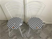 Retro Metal Chairs w/ Padded Wooden Seat