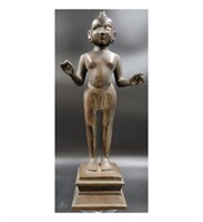 RARE Indian Jina Bronze Deity, Inlaid Eyes & Trac