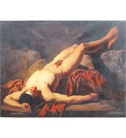 Academic Style Male Nude O/C Painting, Signed Eva