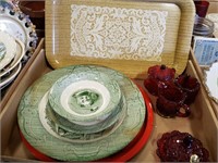 Westmoreland Red Glass , Tin Tray, Plates