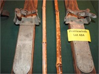 Antique Wood Snow Skis with Bamboo Poles