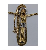 14K Gold Crucifix Necklace With Faux Diamonds, Pr