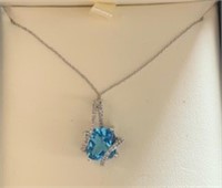10K white gold Blue Topaz and diamond necklace