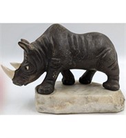 Signed Antique Spelter Rhinoceros Sculpture On A