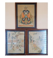 Lot Of 3 Chinese Prints on Silk, Unknown Artists,