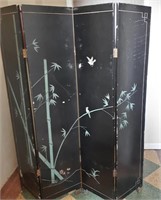 Vintage Asian Painted Lacquer Divider Screen