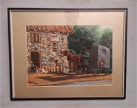 Vintage Old Mill & Horses Painting