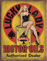 Lucky Lady Motor Oils Tin Sign