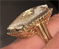 14k Gold 20.60 cts Quartz & Diamond Ring