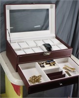 NICE WATCH / JEWELRY CASE & CONTENTS - WATCH NEED