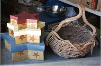 NESTING COUNTRY STAR BOXES & UNIQUE BASKET