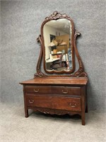 Antique Lowboy Dresser with Mirror
