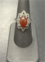Sterling Marcasite and Red Carnelian Ring