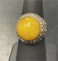 Sterling and Butterscotch Cabochon Ring
