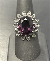 Sterling Marcasite and Amethyst Ring
