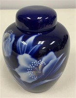 Blue Ginger Jar with Soft White Flowers
