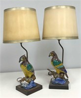 Pair of Vintage Painted Bird Lamps