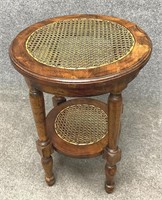 Cane Top Side Table with Shelf