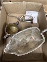 Silver plated gravy bowl, sugar bowl and hook