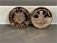 2 one ounce copper rounds, .999 purity