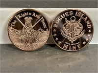 2 one ounce copper rounds, .999 purity