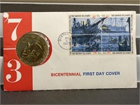 1973 bronze Bicentennial medal and stamp