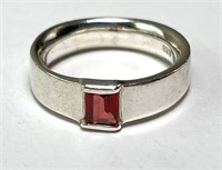 Sterling Unique Cut Garnet Ring 4 Grams Size 6.25