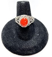 Sterling Coral Ring 7 Grams Size 7.25-8.25