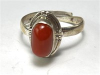 Sterling Coral Ring 4 Grams Size 6.25-7.5